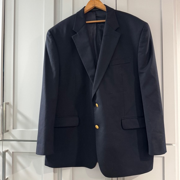 Lauren Ralph Lauren Mens Navy Blue 100% Wool Gold Button Blazer Sport Coat 48R